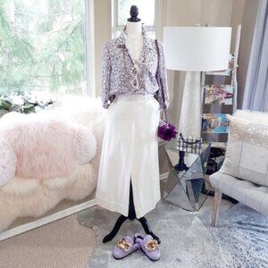 EUC Danier purple animal print statement back button up blouse, M